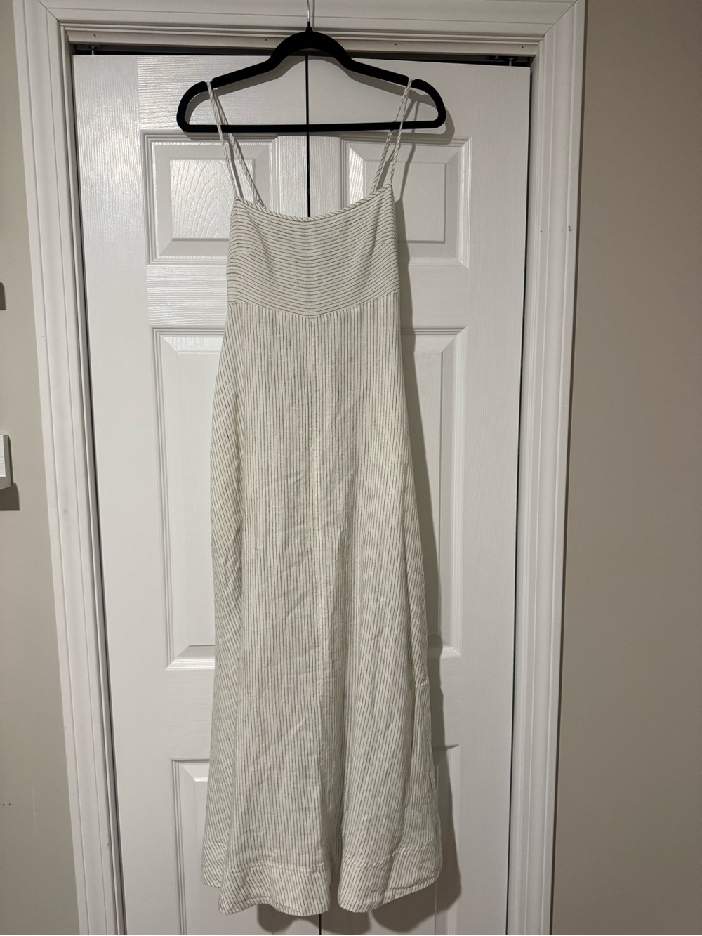 Linen maxi dress with pin striping